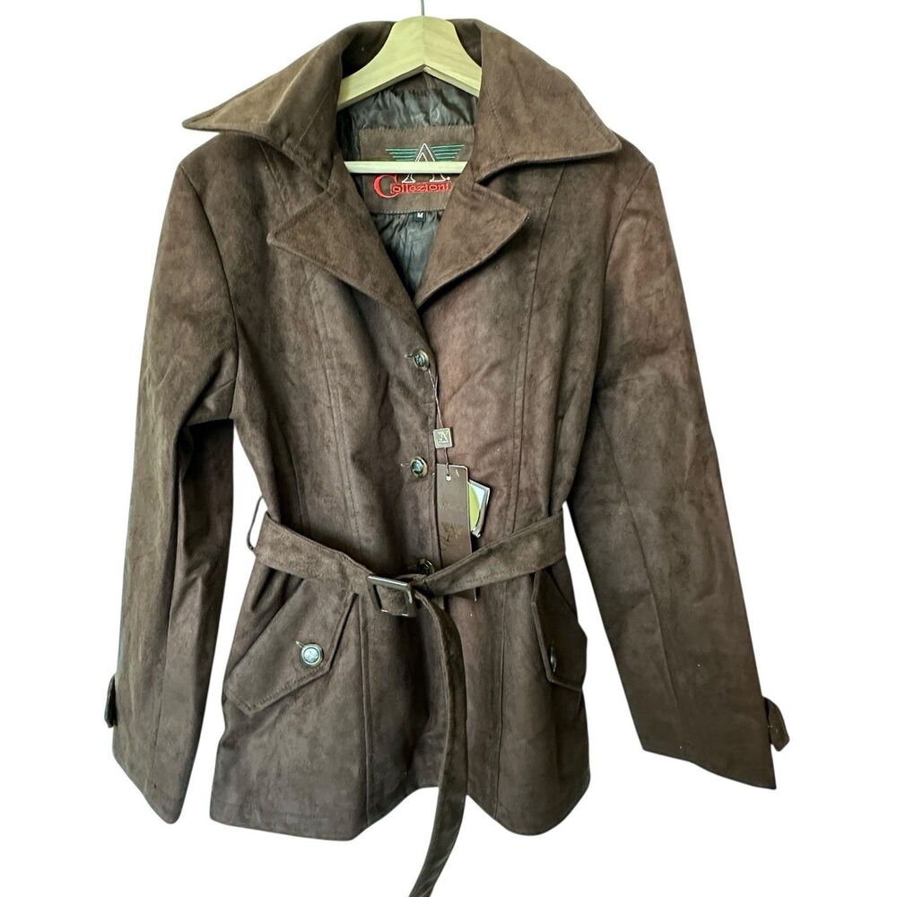 NWT A Collezioni Suede Jacket Sz M Suede chocolate brown leather